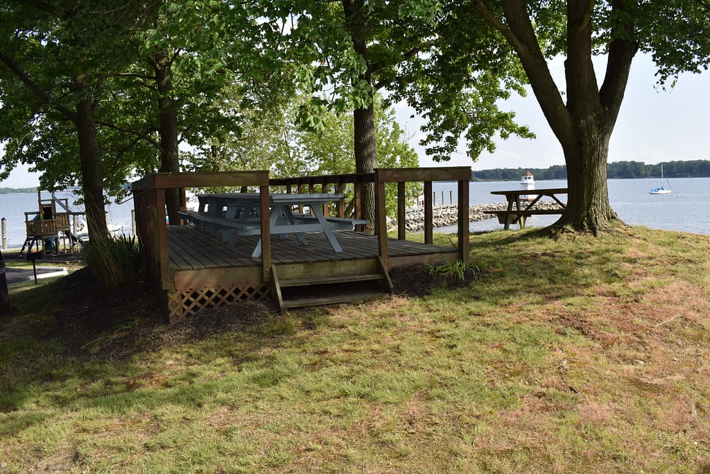 Picnic table overlooking Bohemia River 