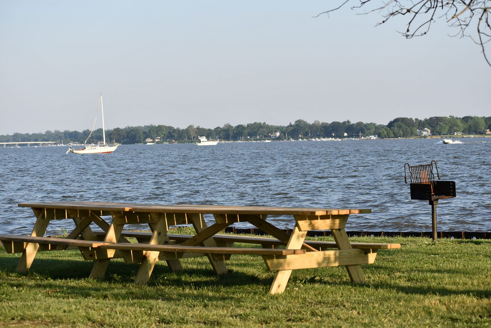 Picnic tables overlooking the Bohemia River