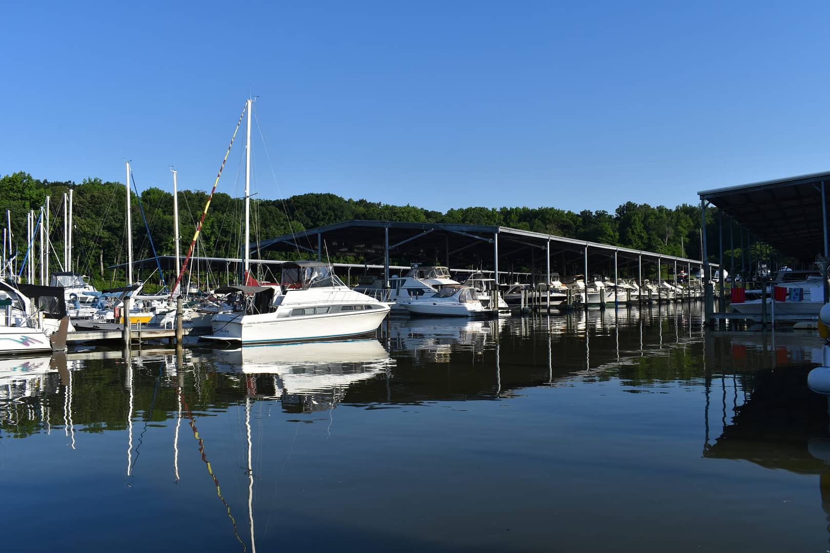 View of open and covered slips