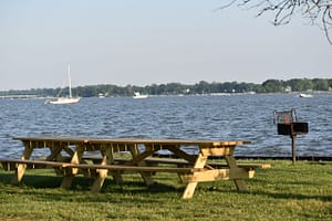 Picnic tables overlooking the Bohemia River